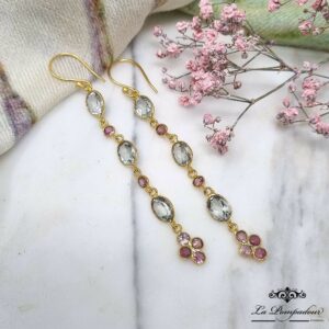 Boucles d'oreilles Winona Améthyste Verte et tourmaline rose. Diaperis