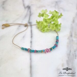Bracelet tourmalines roses et turquoises. fabrication Française By Johanne
