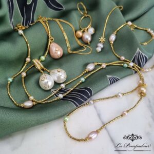 Ensemble bijoux perles d'eau douce, hématite gold, vermeil. Rosekafe