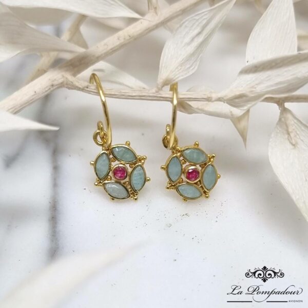 Boucles d'oreilles fleur amazonite et rubis