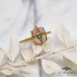 Bague fleur opale rose - LP
