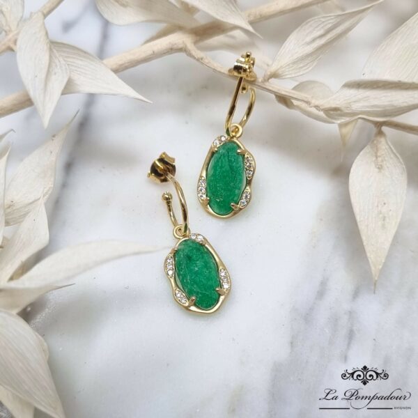 Boucles d'oreilles Josephine Jade. Jade et zircons. Louise Hendricks