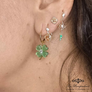 Boucle d'Oreille Serenity trefle vert. Virginie Berman