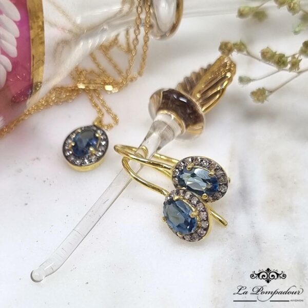 Boucles d’oreilles Victoria London Topaze et Diamants . Vic et Max Paris