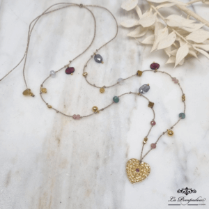 Collier Multi Pierres Coeur gravé - SD