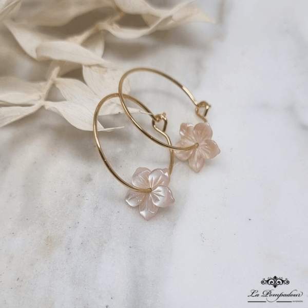 Créoles fleur nacre rose - LP