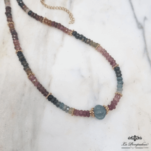 Collier tourmalines et fluorite citrouille