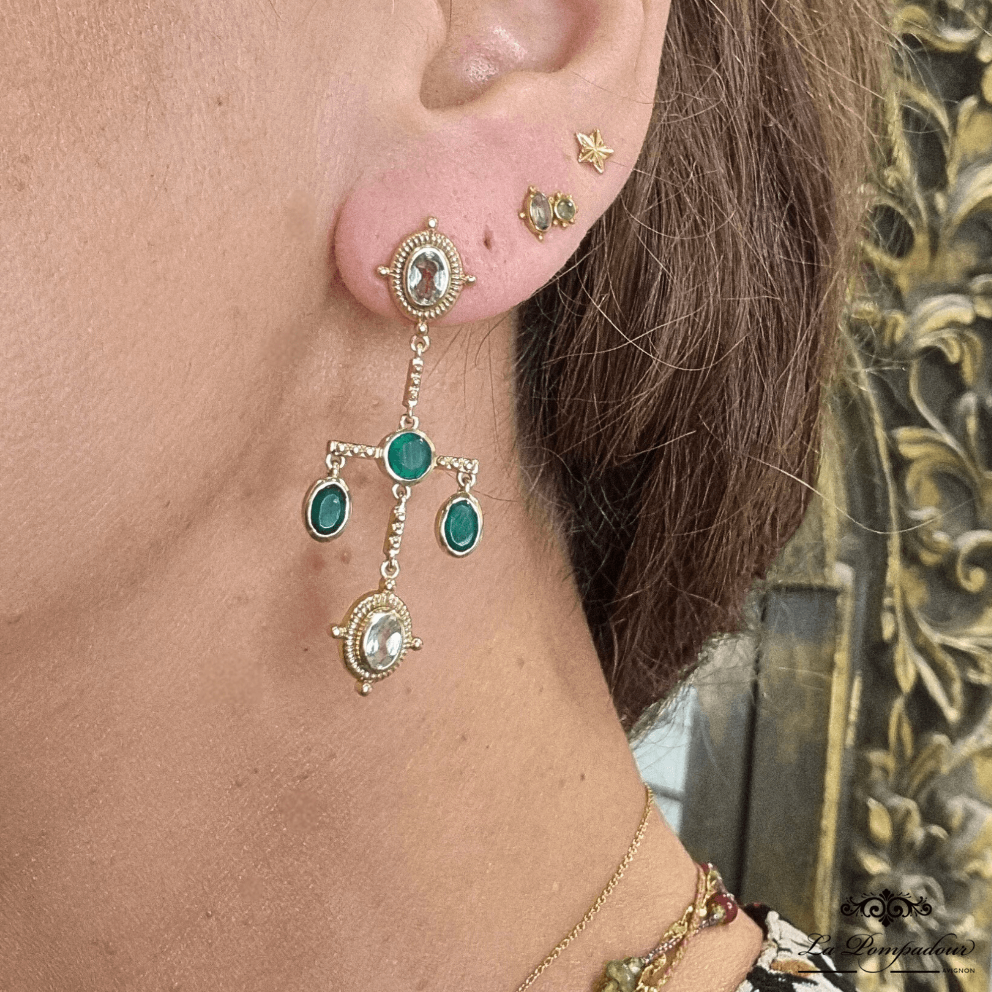 Boucles d'oreilles Pavia Onyx vert Améthyste verte - Diaperis Paris
