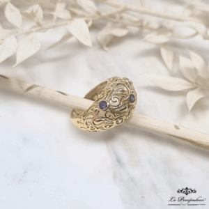 Bague arabesque - LP. Zircons de couleurs. Plaqué or 3 microns