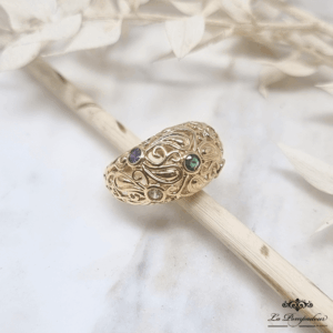 Bague arabesque - LP. Zircons de couleurs. Plaqué or 3 microns