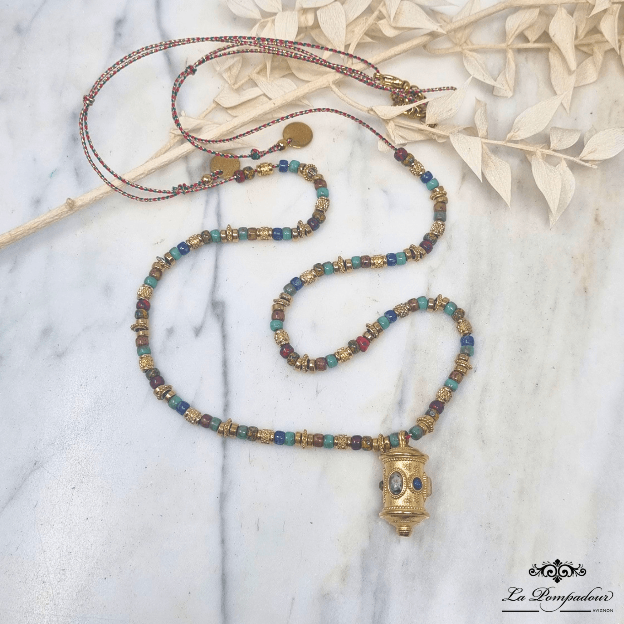 Sautoir Cylindre Turquoise & Lapis - SP