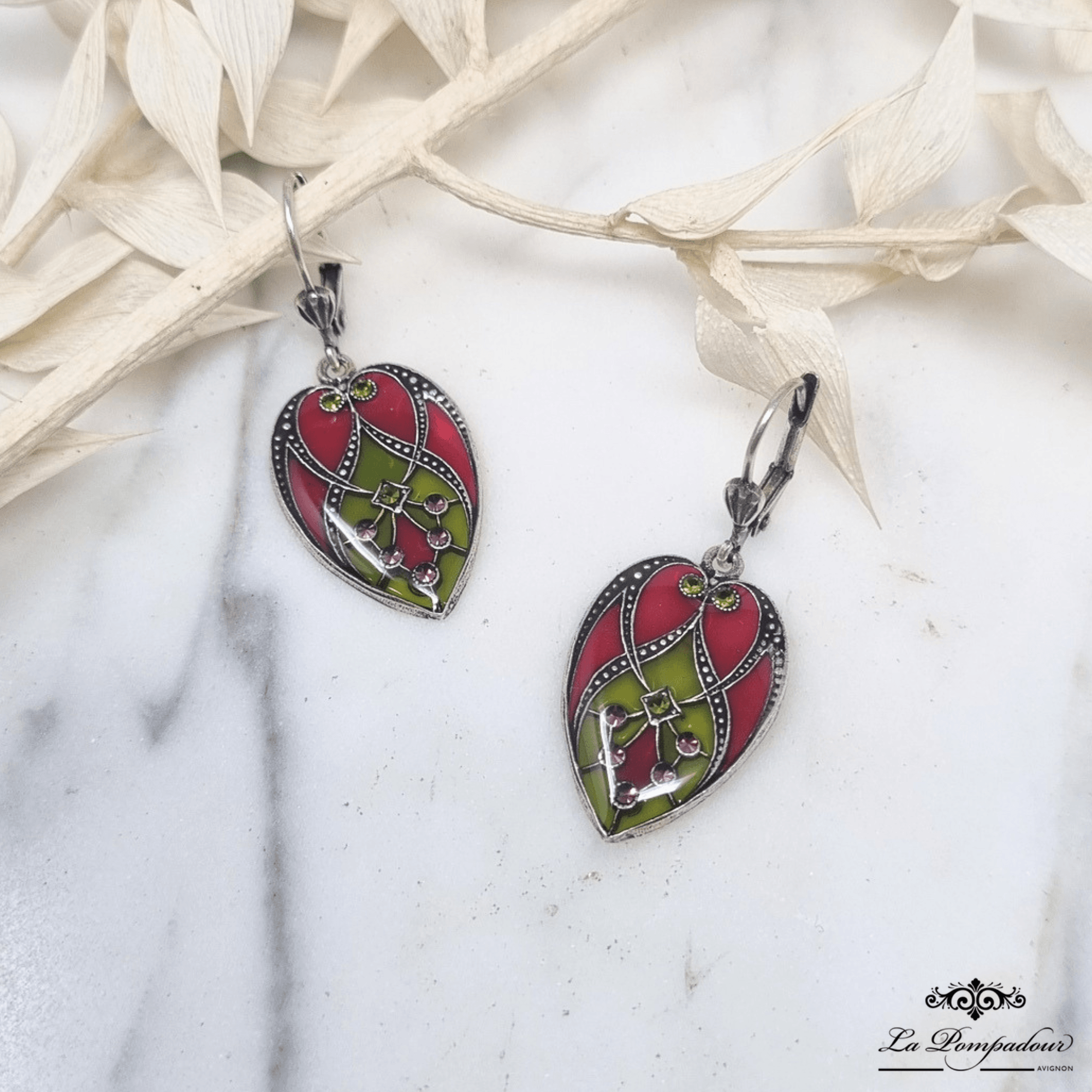 Boucles d'oreilles Vitrail Riviera Vert Fushia- SP