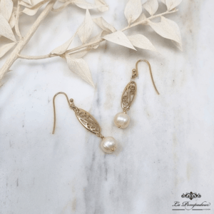 Boucles d'Oreilles Marquise Courtes – Maille Filigrane & Douceur de Perle en Plaqué Or