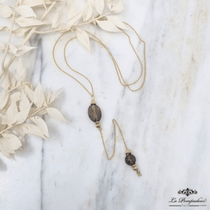 Collier Cravate Y Marquise – Quartz Fumé Plaqué or 3 microns