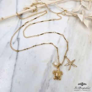 Sautoir Marin Le Grand Plongeon Tortue Etoile de mer Perle