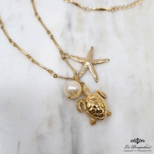 Sautoir Marin Le Grand Plongeon Tortue Etoile de mer Perle