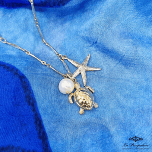 Sautoir Marin Le Grand Plongeon Tortue Etoile de mer Perle